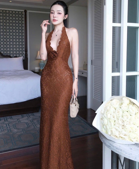 Women Lace Halter Maxi Dress